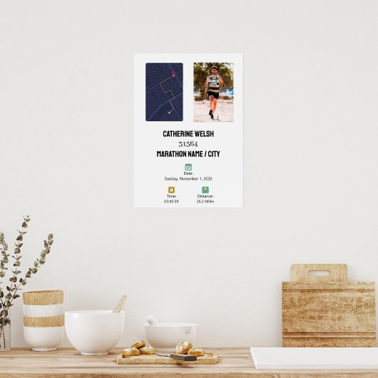 Personalized 1st Half Marathon Finisher Map ポスター (キッチン)