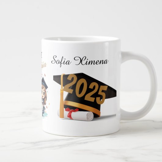 Personalized 2025 Black Gold Graduate Mug ジャンボコーヒーマグカップ (右)