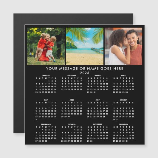 Personalized 2026 Calendar 3 Photo Collage Magnet (正面/裏面)