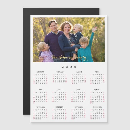 Personalized 2026 Family Name Photo Calendar Card (正面/裏面)
