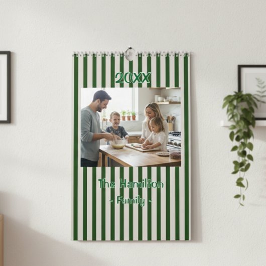 Personalized 20XX Wall Calendar - Green Striped  カレンダー