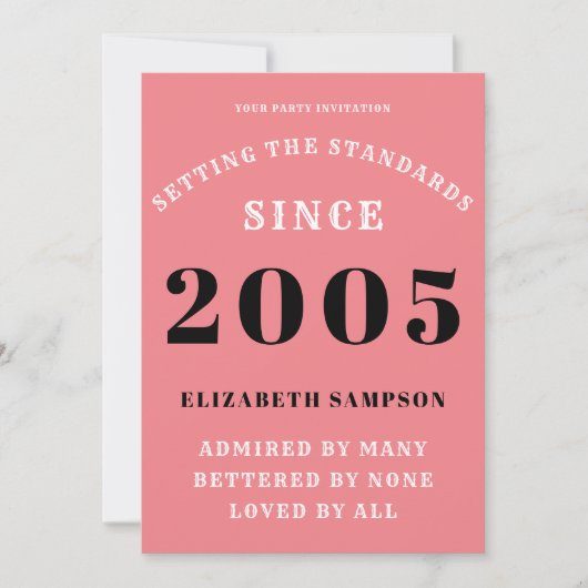 Personalized 21st Birthday 2005 Add Your Name Pink 招待状 (正面)