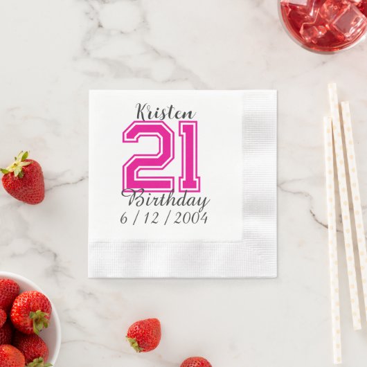 Personalized 21st Birthday Napkin Birthday 縁ありカクテルナプキン (インサイチュ)