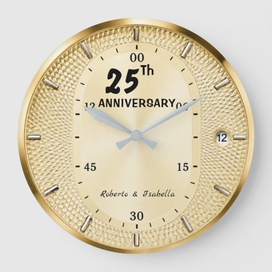 Personalized 25th Anniversary Gold  ラージ壁時計 (正面)