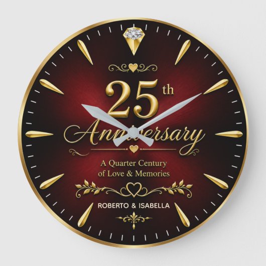 Personalized 25th Anniversary Jubilee Gift ラージ壁時計 (正面)