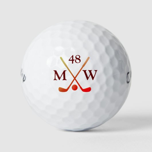Personalized 2-initials Red Clubs Golfer Age ゴルフボール (正面)