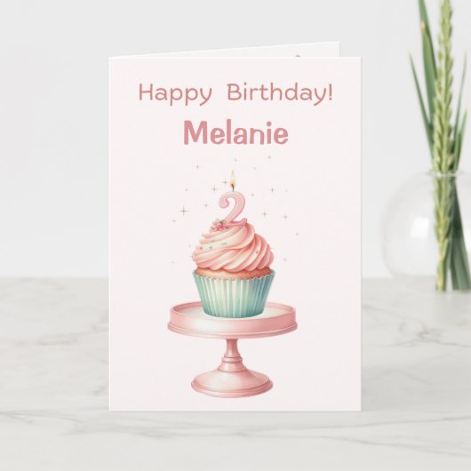 Personalized 2 year Cupcake Birthday Card カード (正面)