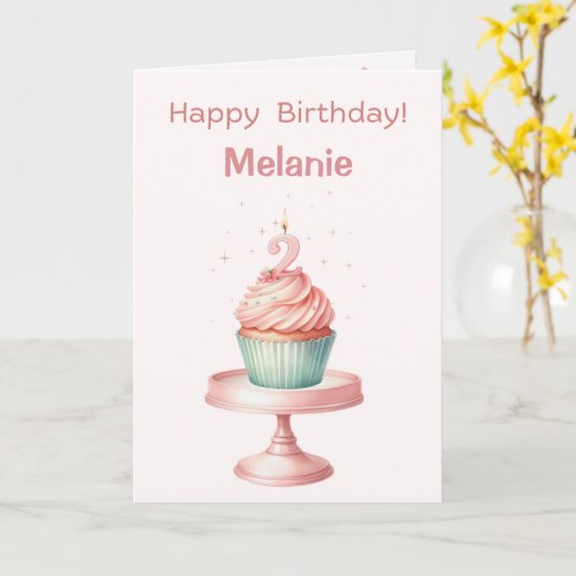 Personalized 2 year Cupcake Birthday Card カード (黄色い花)