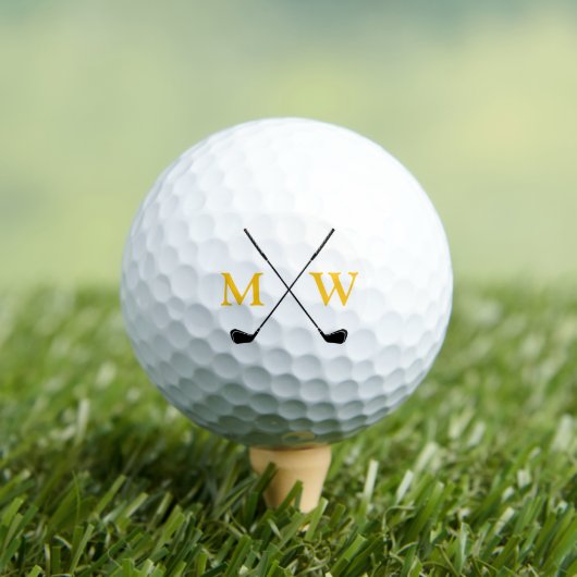 Personalized 2 Yellow Initials Monogram Golfer's ゴルフボール (インサイチュ 木)