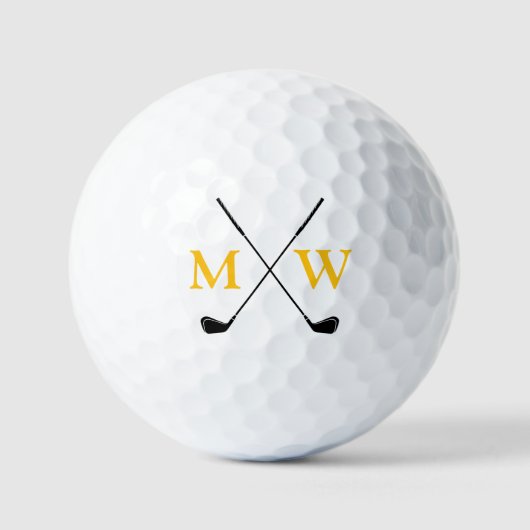 Personalized 2 Yellow Initials Monogram Golfer's ゴルフボール (正面)