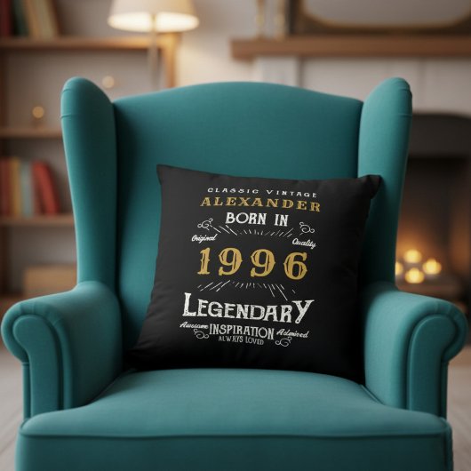 Personalized 30th Birthday Born 1996 Legend Black クッション