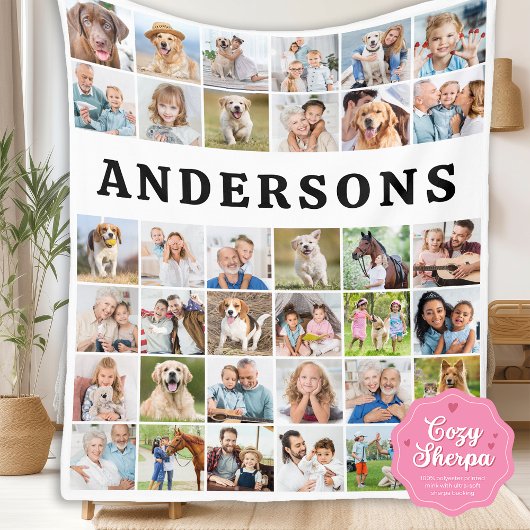 Personalized 36 Photos Collage Cute Trendy Family シェルパブランケット