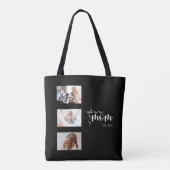 Personalized 3-Photo Collage Black Mom Est Year  トートバッグ (裏面)