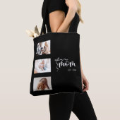 Personalized 3-Photo Collage Black Mom Est Year  トートバッグ (クローズアップ)