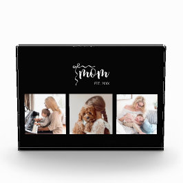 Personalized 3-Photo Collage Black Mom Est Year  フォトブロック