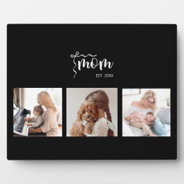Personalized 3-Photo Collage Black Mom Est Year  フォトプラーク