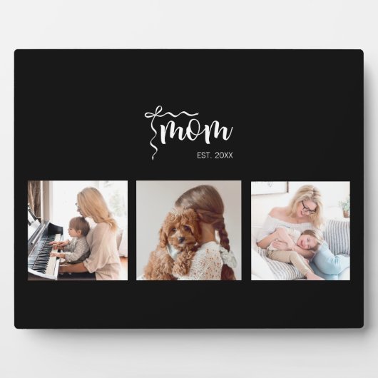 Personalized 3-Photo Collage Black Mom Est Year  フォトプラーク (正面)