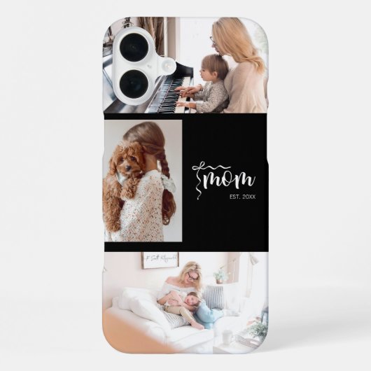 Personalized 3-Photo Collage Black Mom Est Year  iPhoneケース (裏面)