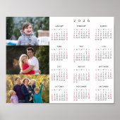 Personalized 3 Photo Collage Family 2026 Calendar ポスター (正面)