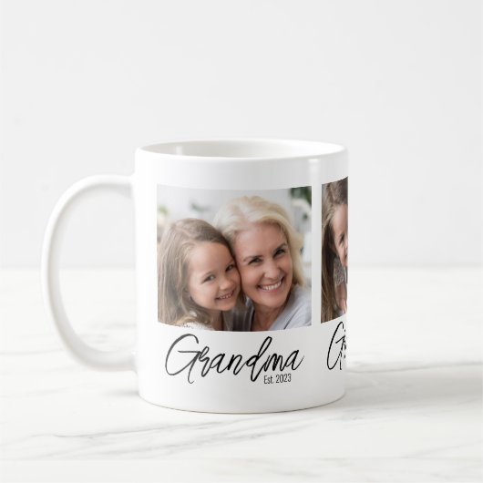Personalized 3 Photo Grandma Established Year コーヒーマグカップ (左)