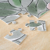 Personalized 3 Photo Green Floral Background ジグソーパズル (側面)