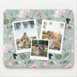 Personalized 3 Photo Green Floral Background マウスパッド