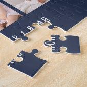 Personalized 3 Photo Mother's Day Navy Blue Hearts ジグソーパズル (側面)