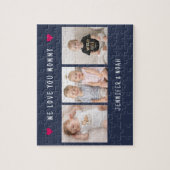 Personalized 3 Photo Mother's Day Navy Blue Hearts ジグソーパズル (縦)