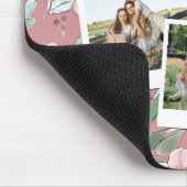 Personalized 3 Photo Pink Floral Background  マウスパッド (コーナー)