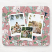Personalized 3 Photo Pink Floral Background  マウスパッド (正面)