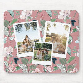 Personalized 3 Photo Pink Floral Background  マウスパッド