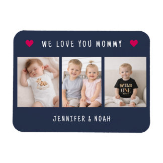 Personalized 3 Photo We Love You Mommy Navy Blue  マグネット