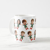 Personalized 3 Photos Face Funny Christmas Elf Kid コーヒーマグカップ (正面左)