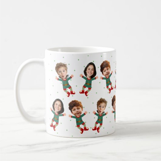 Personalized 3 Photos Face Funny Christmas Elf Kid コーヒーマグカップ (左)