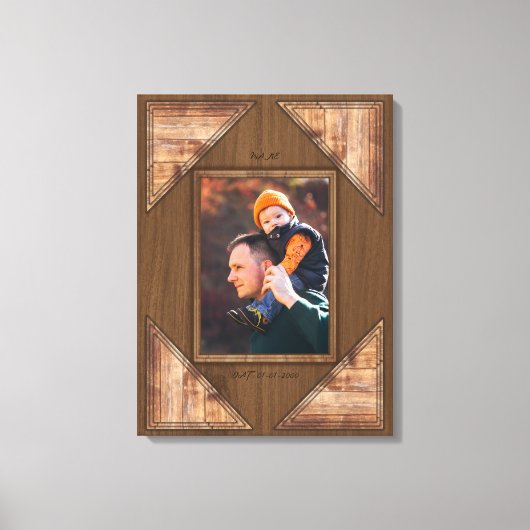 Personalized 3D Rustic Wood Pattern Frame キャンバスプリント (正面)