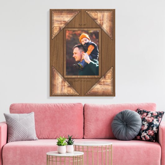 Personalized 3D Rustic Wood Pattern Frame キャンバスプリント (インサイチュ (リビング))