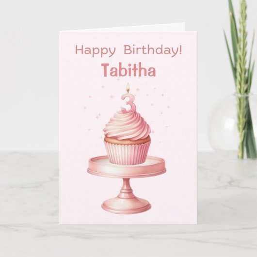 Personalized 3rd Birthday Cupcake Card カード (正面)