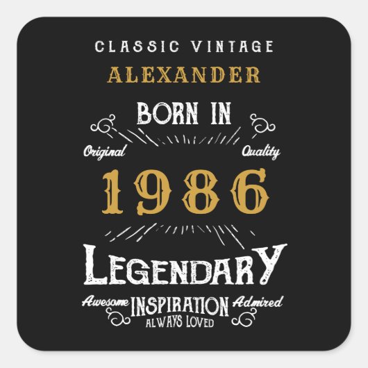 Personalized 40th Birthday Add Name 1986 Legend スクエアシール (正面)
