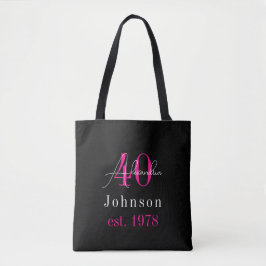 Personalized 40th Birthday Black Hot Pink トートバッグ
