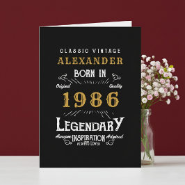 Personalized 40th Birthday Born 1986 Vintage Black カード
