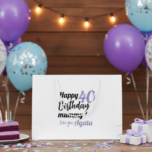 Personalized 40th Birthday Gift Bag - Custom Name ラージペーパーバッグ