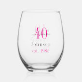Personalized 40th Birthday Hot Pink Typography ステムなしワイングラス (裏面)