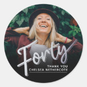 Personalized 40th Birthday Photo Forty Silver ラウンドシール (正面)