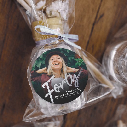 Personalized 40th Birthday Photo Forty Silver ラウンドシール