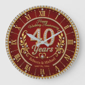 Personalized 40th Wedding Anniversary ラージ壁時計 (正面)