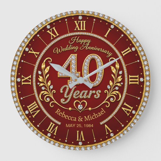 Personalized 40th Wedding Anniversary ラージ壁時計 (正面)