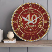 Personalized 40th Wedding Anniversary ラージ壁時計