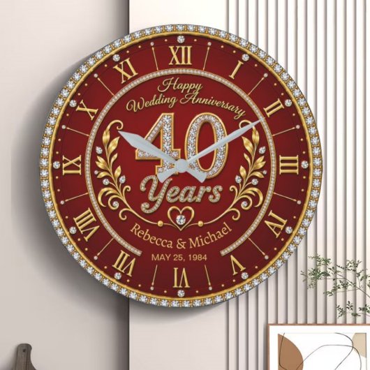 Personalized 40th Wedding Anniversary ラージ壁時計