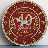 Personalized 40th Wedding Anniversary ラージ壁時計