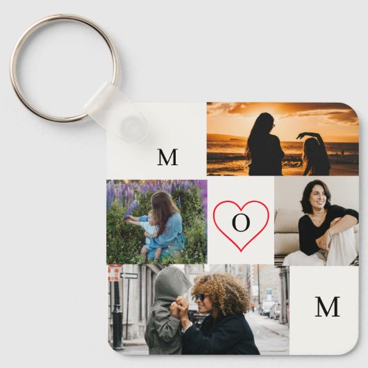 Personalized 4-Photo Collage Mom Monogram キーホルダー (正面)